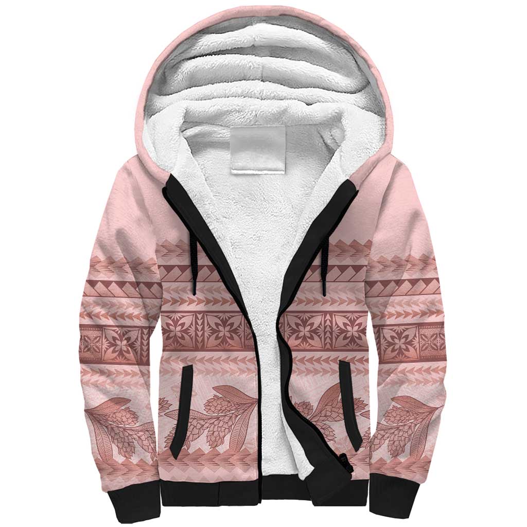 Pastel Pink Samoa Siapo Teuila Flowers Sherpa Hoodie - Polynesian Pride
