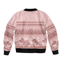 Pastel Pink Samoa Siapo Teuila Flowers Sleeve Zip Bomber Jacket - Polynesian Pride