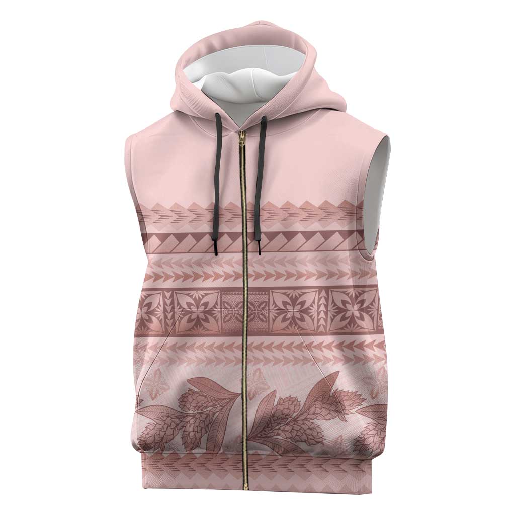 Pastel Pink Samoa Siapo Teuila Flowers Sleeveless Zip Hoodie - Polynesian Pride