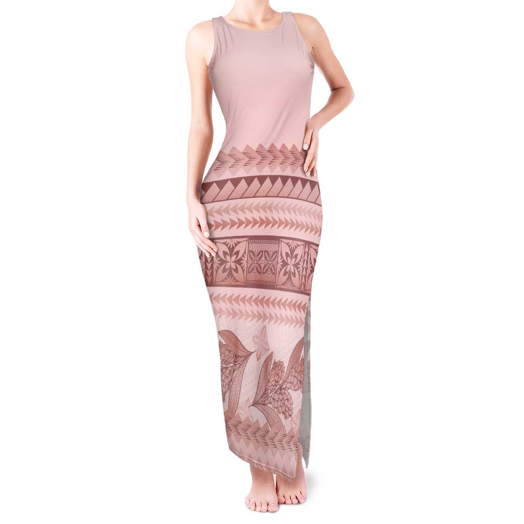 Pastel Pink Samoa Siapo Teuila Flowers Tank Maxi Dress - Polynesian Pride