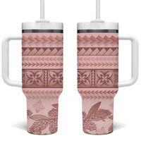 Pastel Pink Samoa Siapo Teuila Flowers Tumbler With Handle - Polynesian Pride