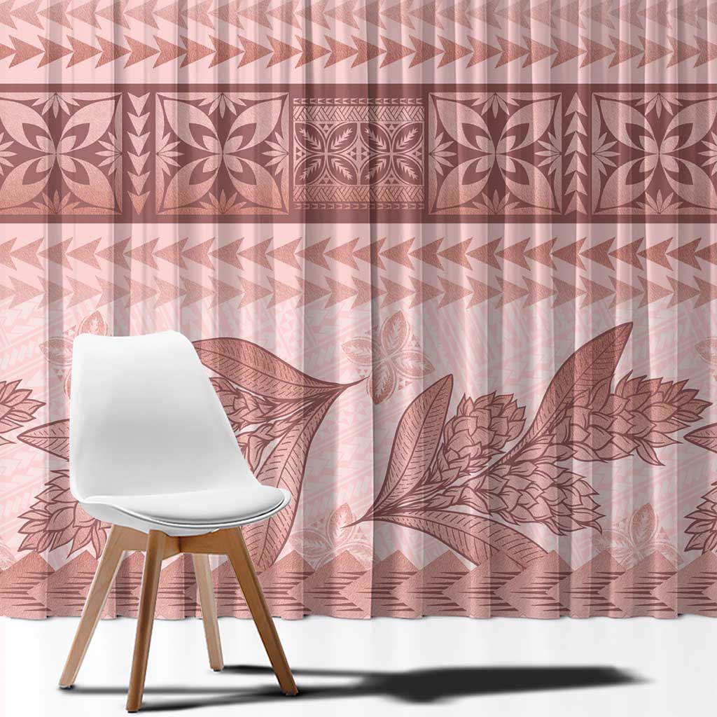 Pastel Pink Samoa Siapo Teuila Flowers Window Curtain - Polynesian Pride