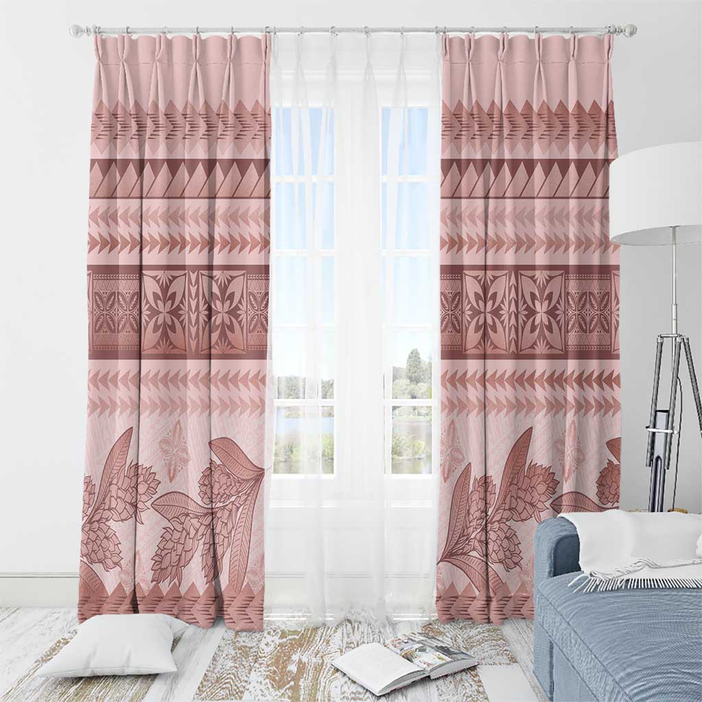 Pastel Pink Samoa Siapo Teuila Flowers Window Curtain - Polynesian Pride