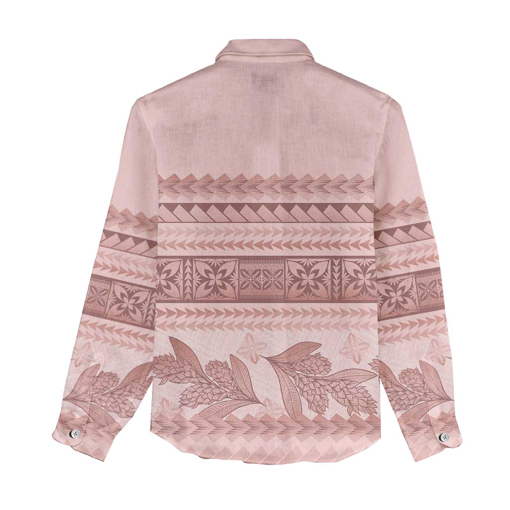 Pastel Pink Samoa Siapo Teuila Flowers Women Casual Shirt - Polynesian Pride