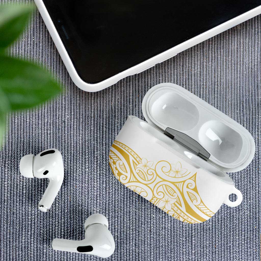 Polynesia White Sunday AirPods Case Plumeria Polynesian Tribal Gold Color - Polynesian Pride