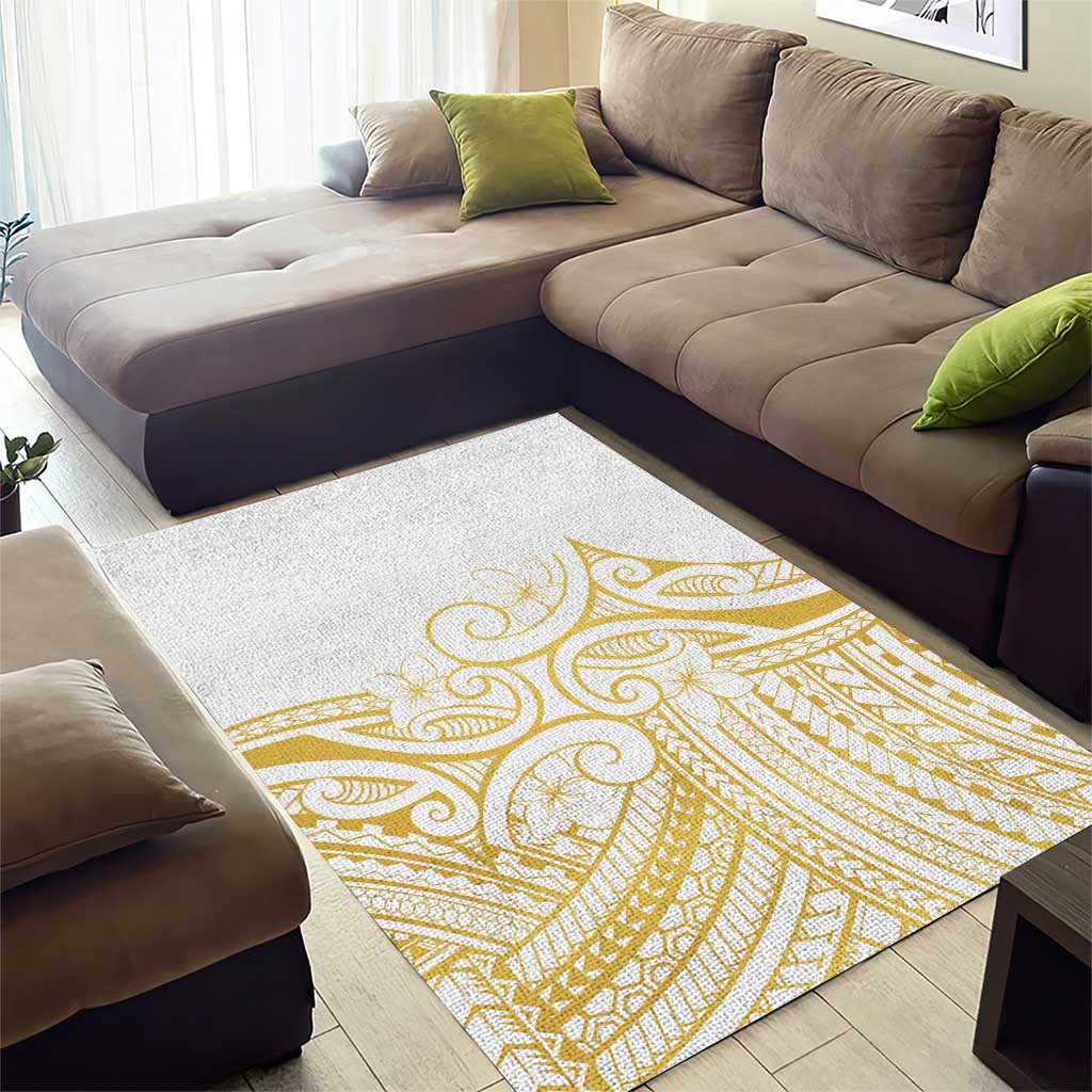 Polynesia White Sunday Area Rug Plumeria Polynesian Tribal Gold Color - Polynesian Pride