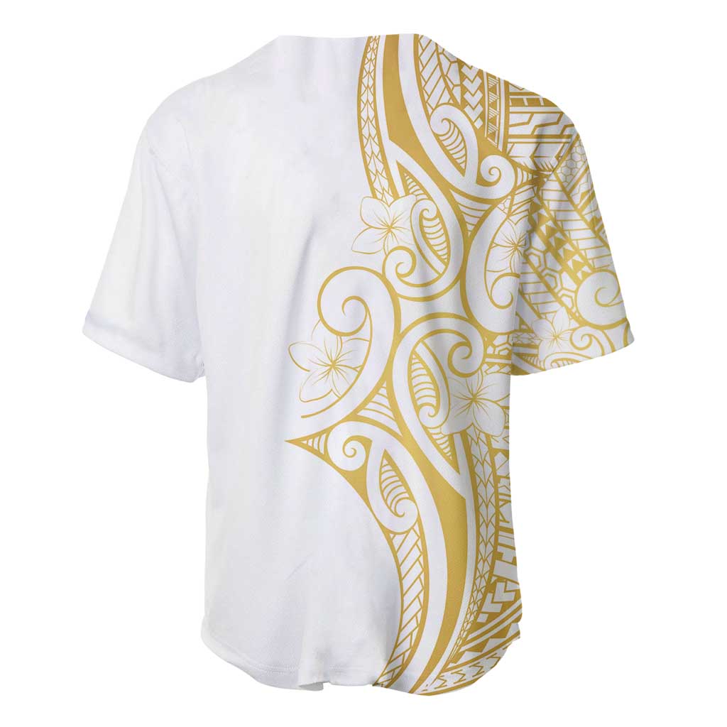 Polynesia White Sunday Baseball Jersey Plumeria Polynesian Tribal Gold Color - Polynesian Pride