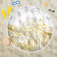 Polynesia White Sunday Beach Blanket Plumeria Polynesian Tribal Gold Color - Polynesian Pride