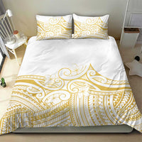 Polynesia White Sunday Bedding Set Plumeria Polynesian Tribal Gold Color - Polynesian Pride