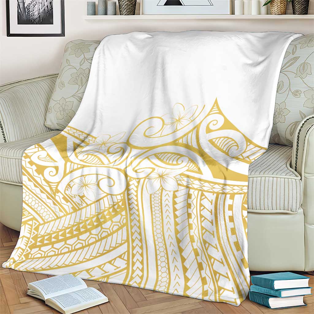 Polynesia White Sunday Blanket Plumeria Polynesian Tribal Gold Color - Polynesian Pride