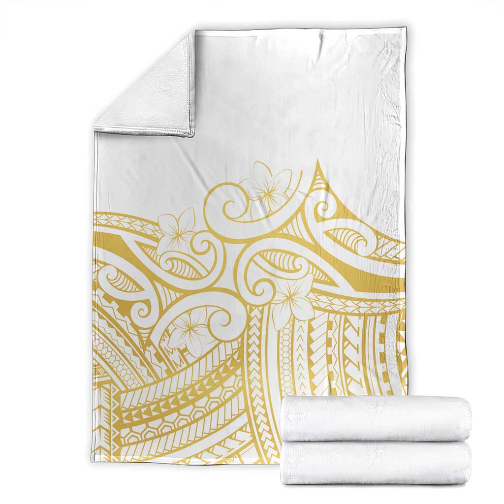 Polynesia White Sunday Blanket Plumeria Polynesian Tribal Gold Color - Polynesian Pride
