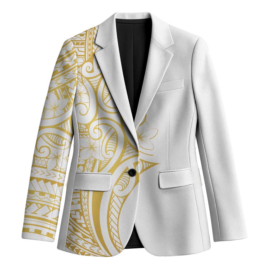 Polynesia White Sunday Blazer Plumeria Polynesian Tribal Gold Color - Polynesian Pride
