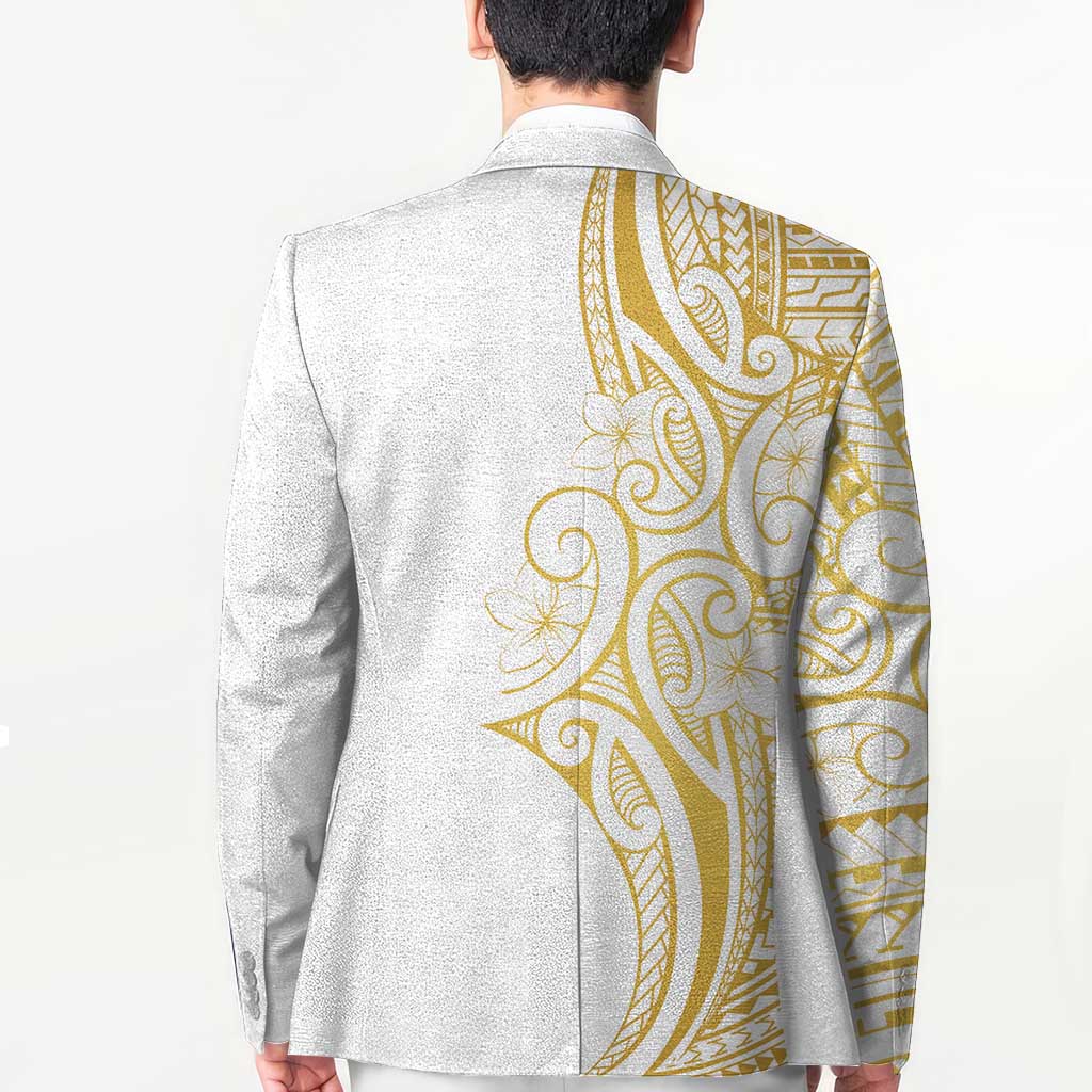 Polynesia White Sunday Blazer Plumeria Polynesian Tribal Gold Color - Polynesian Pride
