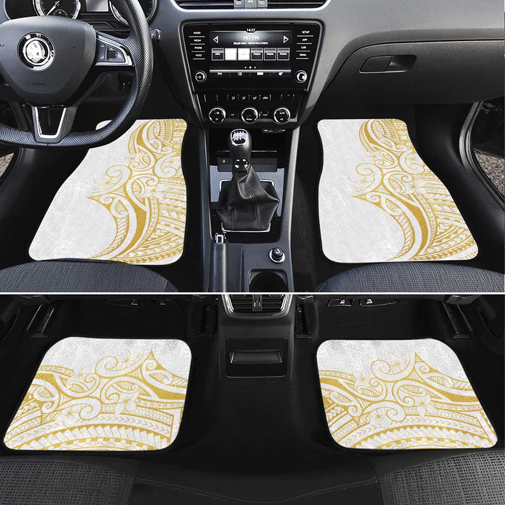 Polynesia White Sunday Car Mats Plumeria Polynesian Tribal Gold Color - Polynesian Pride