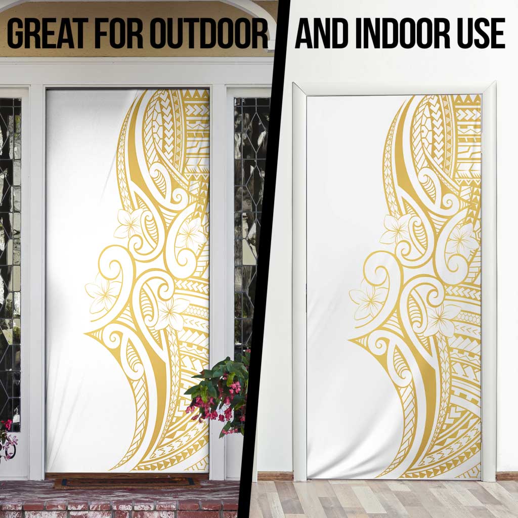 Polynesia White Sunday Door Cover Plumeria Polynesian Tribal Gold Color - Polynesian Pride