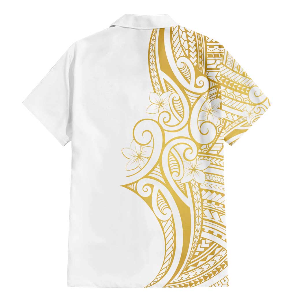 Polynesia White Sunday Family Matching Mermaid Dress and Hawaiian Shirt Plumeria Polynesian Tribal Gold Color - Polynesian Pride
