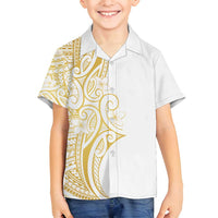 Polynesia White Sunday Family Matching Puletasi and Hawaiian Shirt Plumeria Polynesian Tribal Gold Color - Polynesian Pride