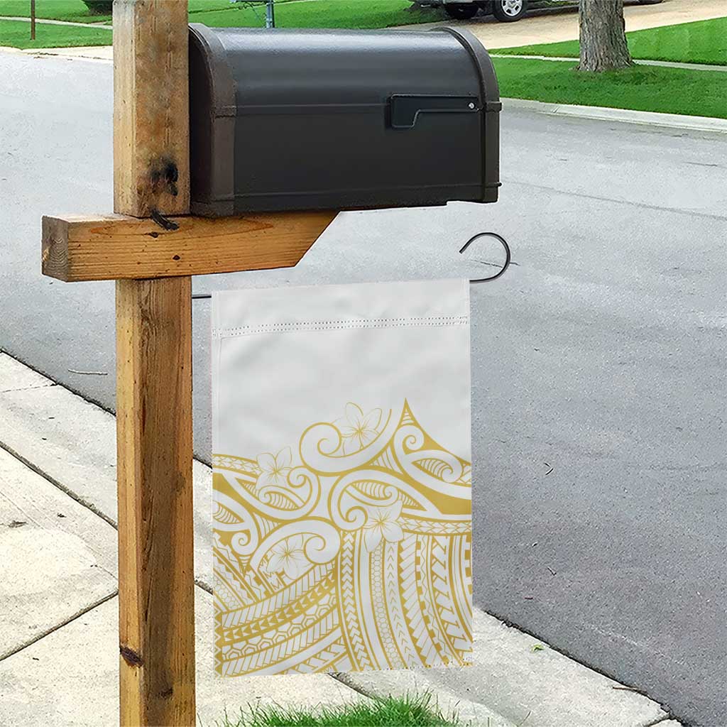 Polynesia White Sunday Garden Flag Plumeria Polynesian Tribal Gold Color - Polynesian Pride