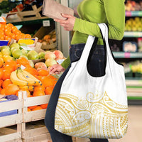 Polynesia White Sunday Grocery Bag Plumeria Polynesian Tribal Gold Color - Polynesian Pride