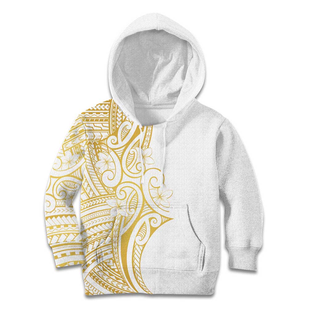 Polynesia White Sunday Kid Hoodie Plumeria Polynesian Tribal Gold Color - Polynesian Pride