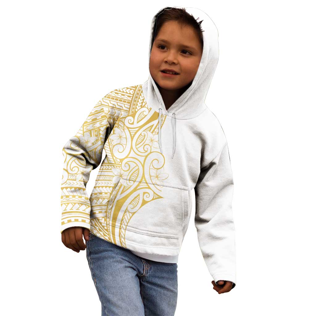 Polynesia White Sunday Kid Hoodie Plumeria Polynesian Tribal Gold Color - Polynesian Pride