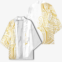 Polynesia White Sunday Kimono Plumeria Polynesian Tribal Gold Color - Polynesian Pride