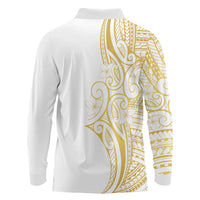 Polynesia White Sunday Long Sleeve Polo Shirt Plumeria Polynesian Tribal Gold Color - Polynesian Pride