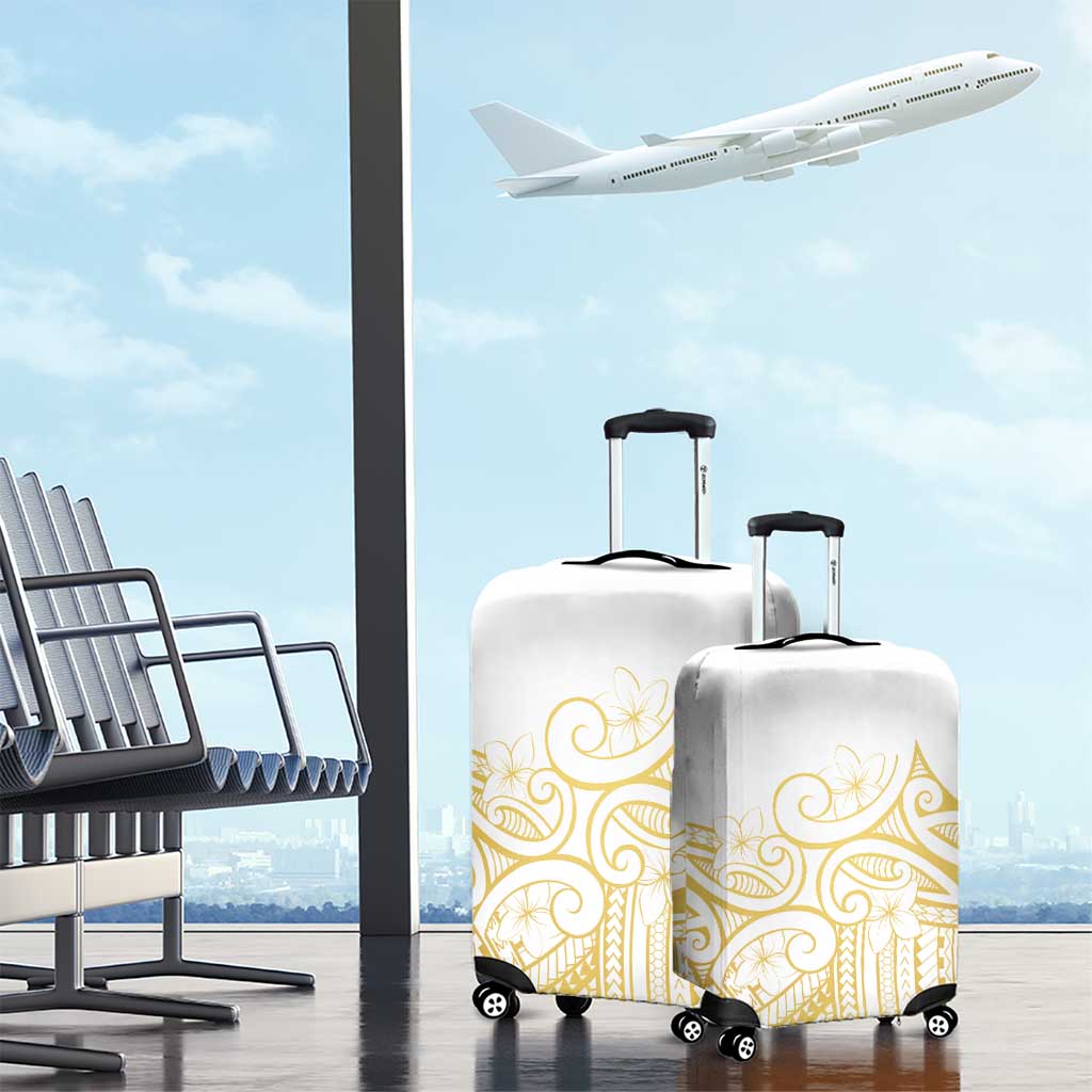 Polynesia White Sunday Luggage Cover Plumeria Polynesian Tribal Gold Color - Polynesian Pride