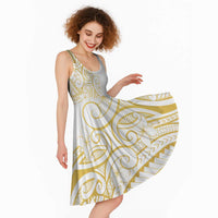 Polynesia White Sunday Midi Dress Plumeria Polynesian Tribal Gold Color - Polynesian Pride