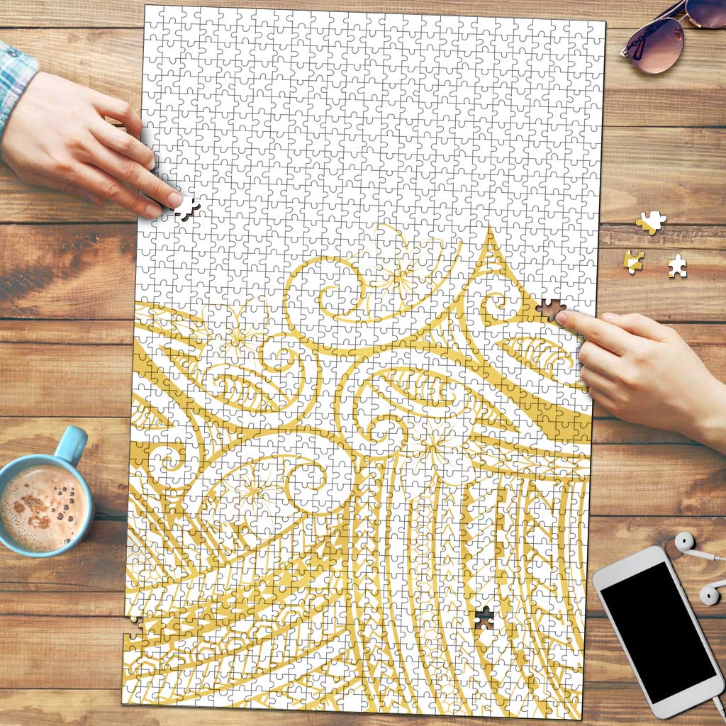 Polynesia White Sunday Puzzle Plumeria Polynesian Tribal Gold Color - Polynesian Pride