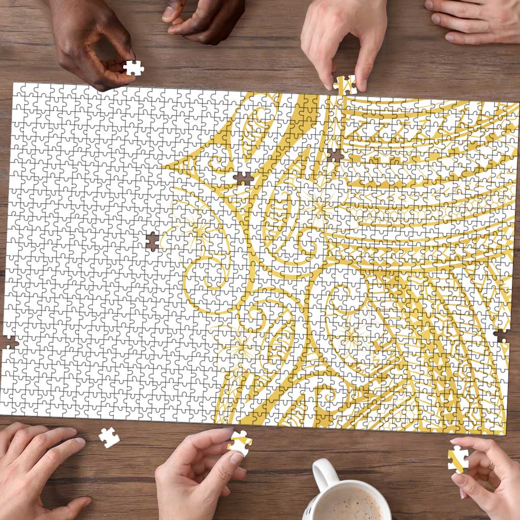 Polynesia White Sunday Puzzle Plumeria Polynesian Tribal Gold Color - Polynesian Pride
