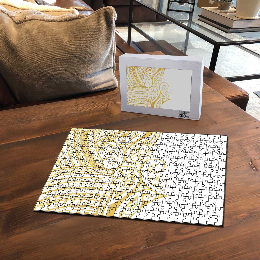 Polynesia White Sunday Puzzle Plumeria Polynesian Tribal Gold Color - Polynesian Pride