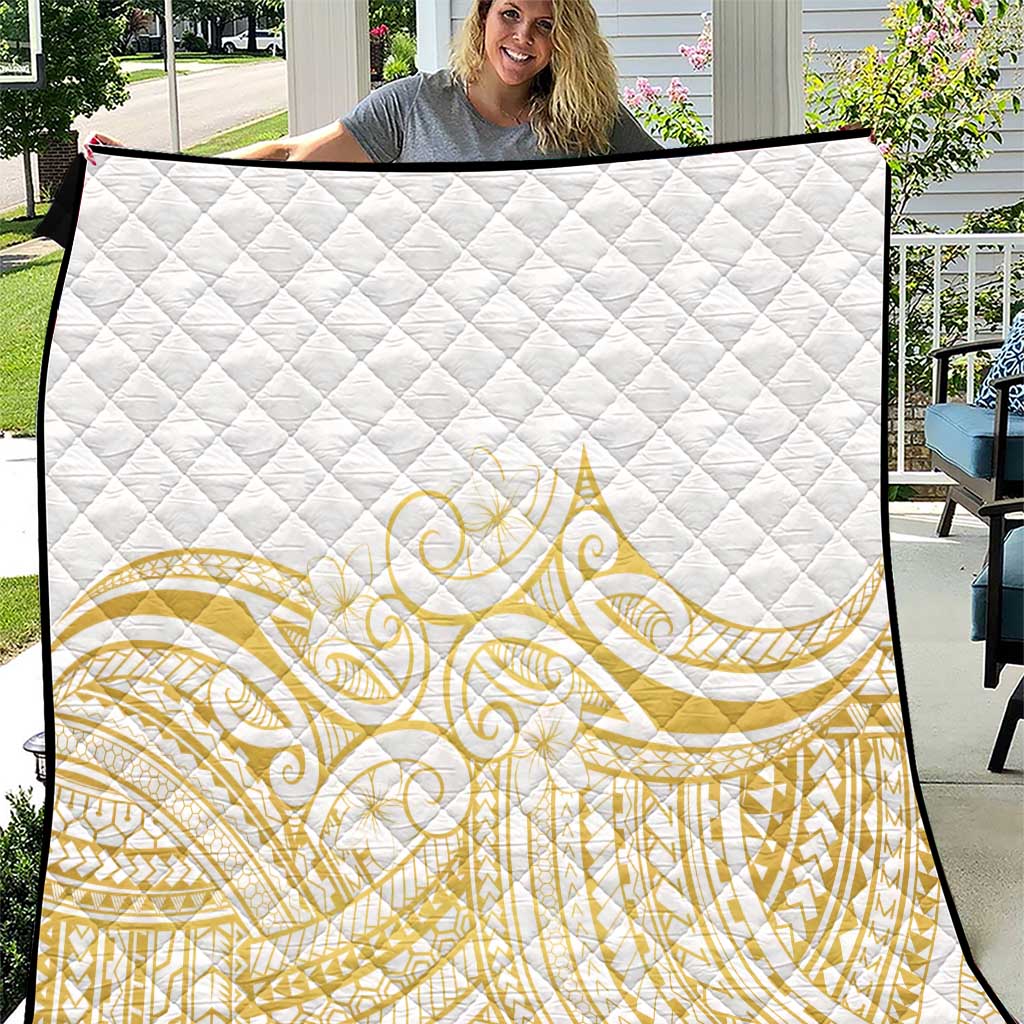 Polynesia White Sunday Quilt Plumeria Polynesian Tribal Gold Color - Polynesian Pride