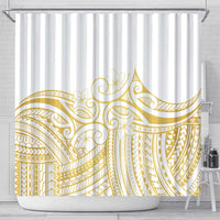 Polynesia White Sunday Shower Curtain Plumeria Polynesian Tribal Gold Color - Polynesian Pride
