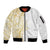 Polynesia White Sunday Sleeve Zip Bomber Jacket Plumeria Polynesian Tribal Gold Color - Polynesian Pride