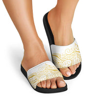 Polynesia White Sunday Slide Sandals Plumeria Polynesian Tribal Gold Color - Polynesian Pride