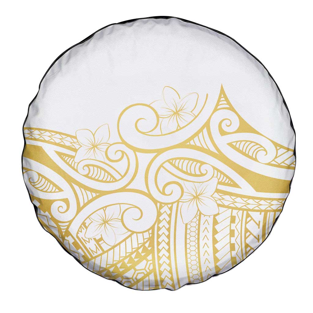 Polynesia White Sunday Spare Tire Cover Plumeria Polynesian Tribal Gold Color - Polynesian Pride