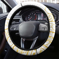 Polynesia White Sunday Steering Wheel Cover Plumeria Polynesian Tribal Gold Color - Polynesian Pride