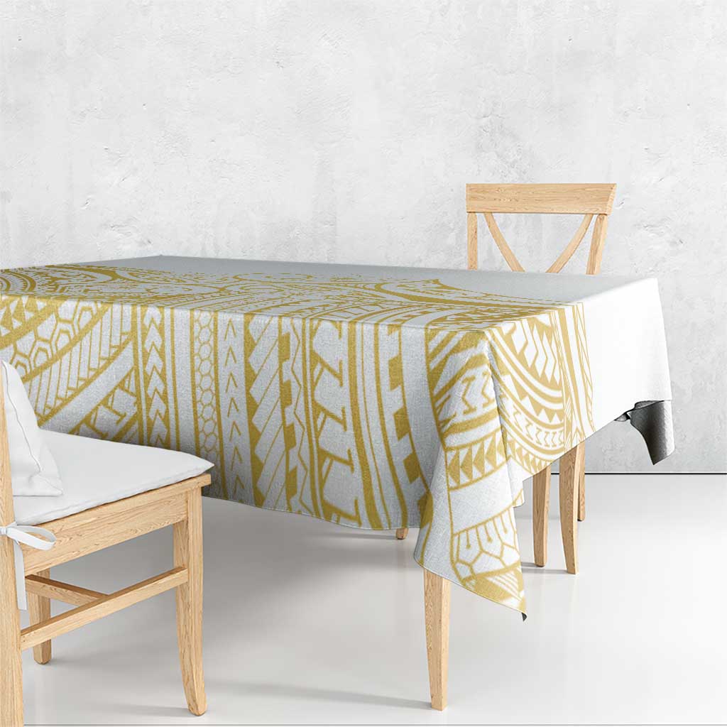 Polynesia White Sunday Tablecloth Plumeria Polynesian Tribal Gold Color - Polynesian Pride