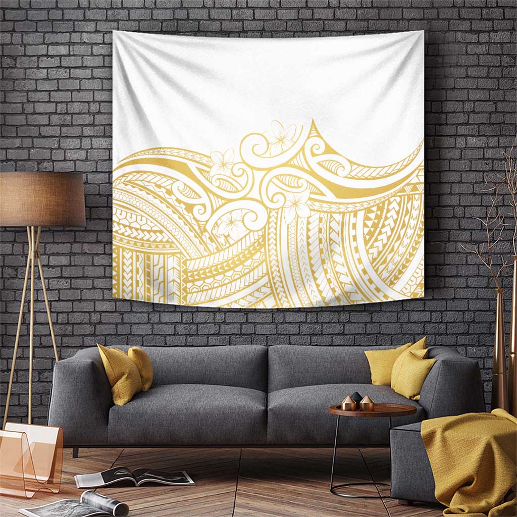 Polynesia White Sunday Tapestry Plumeria Polynesian Tribal Gold Color - Polynesian Pride