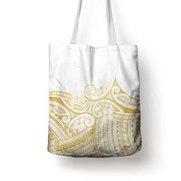 Polynesia White Sunday Tote Bag Plumeria Polynesian Tribal Gold Color - Polynesian Pride