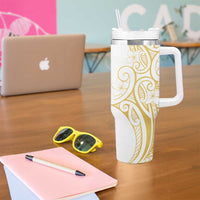 Polynesia White Sunday Tumbler With Handle Plumeria Polynesian Tribal Gold Color - Polynesian Pride