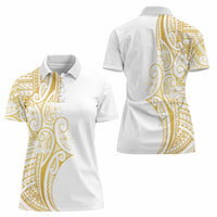 Polynesia White Sunday Women Polo Shirt Plumeria Polynesian Tribal Gold Color - Polynesian Pride