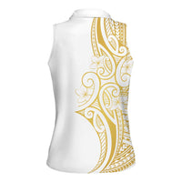 Polynesia White Sunday Women Sleeveless Polo Shirt Plumeria Polynesian Tribal Gold Color - Polynesian Pride