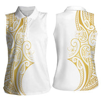 Polynesia White Sunday Women Sleeveless Polo Shirt Plumeria Polynesian Tribal Gold Color - Polynesian Pride