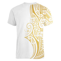 Polynesia White Sunday Women V-Neck T-Shirt Plumeria Polynesian Tribal Gold Color - Polynesian Pride