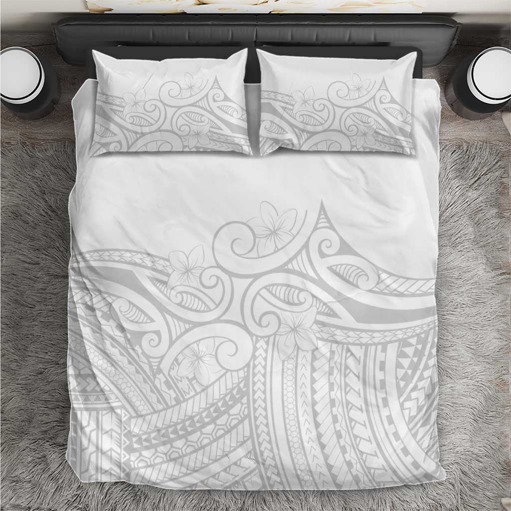 Polynesia White Sunday Bedding Set Plumeria Polynesian Tribal Grey Color - Polynesian Pride