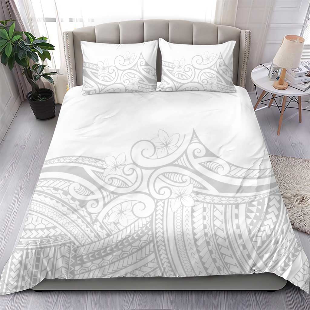 Polynesia White Sunday Bedding Set Plumeria Polynesian Tribal Grey Color - Polynesian Pride