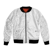 Polynesia White Sunday Bomber Jacket Plumeria Polynesian Tribal Grey Color - Polynesian Pride