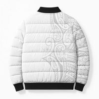 Polynesia White Sunday Bomber Puffer Jacket Plumeria Polynesian Tribal Grey Color - Polynesian Pride